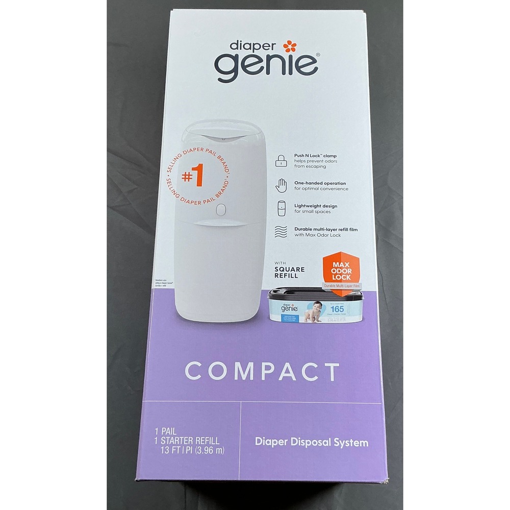 Diaper Genie Compact Diaper Disposal System White Pail w/ Starter Refill 1000634